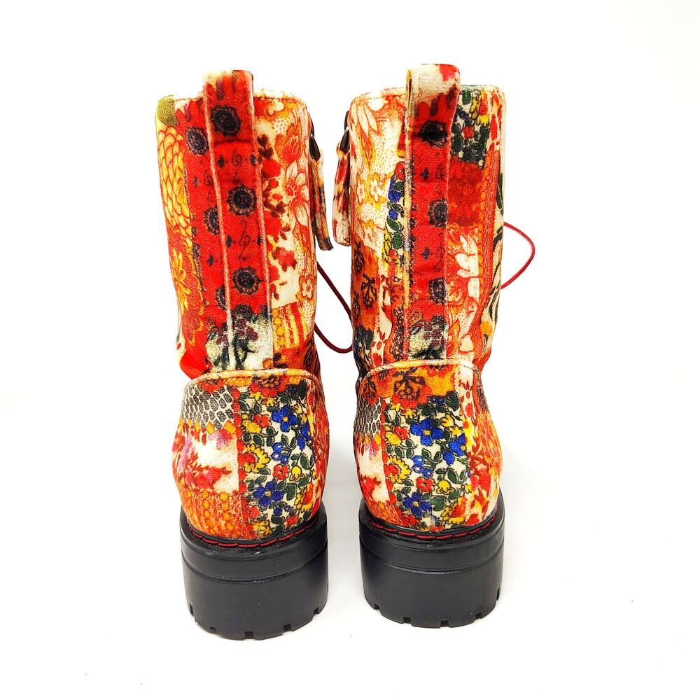 Aerosoles X Laura Ashley Womens 7 La Shelton Boots Floral Velvet Combat Lace Up - Picture 6 of 9